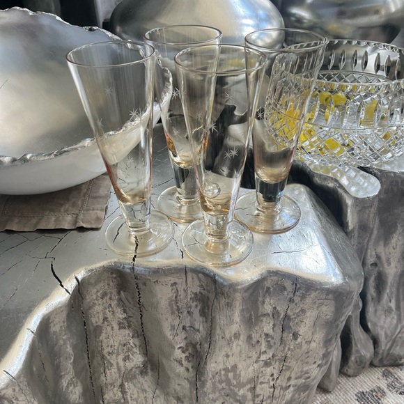 Rare vintage gold tinged atomic age, starburst celebration glasses set of four - Picture 9 of 17